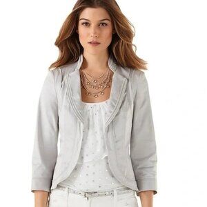 Women's 8 WHBM Cutaway Cropped Jacket Light Gray 3/4 Sleeves Structured